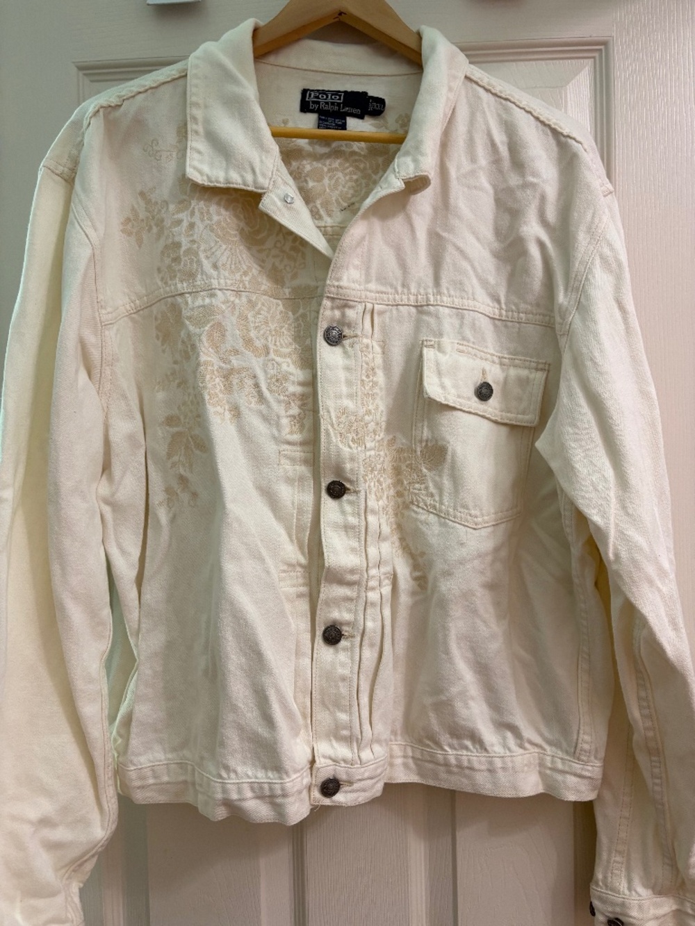 Vintage polo by Ralph Lauren off-white cream colored jean jacket XXL